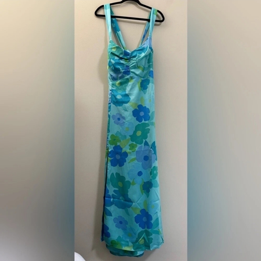 NWT ShowMeYourMuMu Mina Midi Slip Split Dress Picadilly Blue Luxe Satin Sz S - Picture 5 of 16